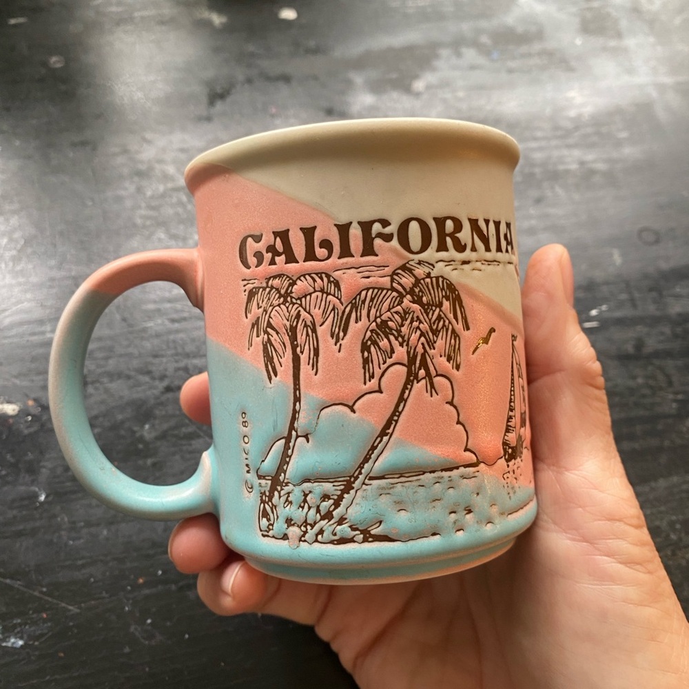 vintage california sea palm trees coffee tea mug